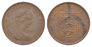 Джерси 2 новых пенса 1980 герб, Елизавета II (1952-2022) KM 31 бронза    4660-213