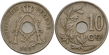 Бельгия 10 сантимов 1927 Belgie KM 86 медно-никель 4159-554