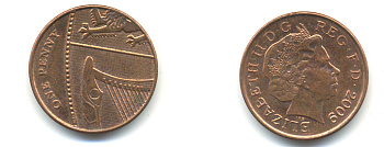 Великобритания 1 пенни 2009 Елизавета II (1952-2022) KM 1107, Spink B6 сталь плакированная медью 177-1154