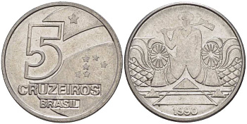 Бразилия 5 крузейро 1990 фермер KM 618.1 нержавеющая сталь 3457-826