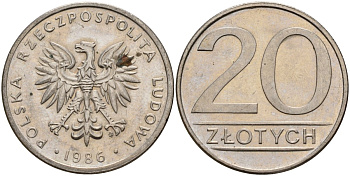 Польша 20 злотых 1986 MW Y 153.1 медно-никель 4187-712