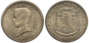 Филиппины 1 писо 1972 Хосе Рицаль KM 203 медь никель цинк 118-1112