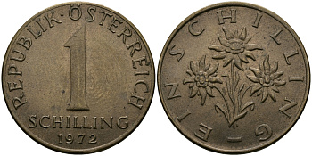 Австрия 1 шиллинг 1972 KM 2886 алюминиевая бронза 98-117