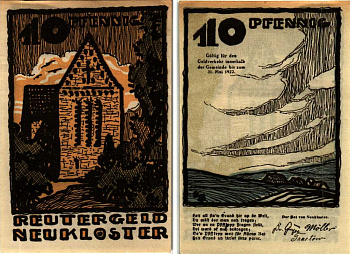 НОЙКЛОСТЕР 10 ПФЕННИГОВ 1922 НОТГЕЛЬД, 1922 - 31 МАЯ 1922, ЗЕМЛЯ МЕКЛЕНБУРГ-ПЕРЕДНЯЯ ПОМЕРАНИЯ Grabowski 951.1 бумага 7547-90-4-3