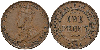 Австралия 1 пенни 1936 Георг V (1910-1936) KM 23 бронза 4607-1232
