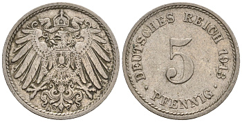 Германия 5 пфеннигов 1913 A, KM 11, J. 12 медно-никель 220-716