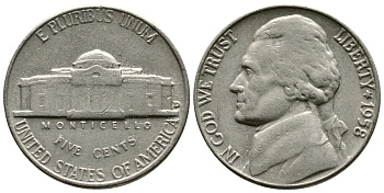 США 5 ЦЕНТОВ 1958 D, ДЖЕФЕРСОН KM А192 медно-никель 73-1057