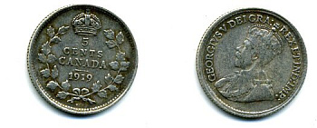 КАНАДА 5 ЦЕНТОВ 1919 ГЕОРГ V серебро 46-941