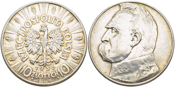 Польша 10 злотых 1936 w, Юзеф Пилсудский KM 29, Parchimowicz 124c серебро 5010-1112