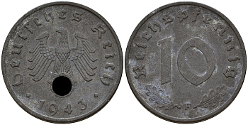 Германия 10 рейхспфеннигов 1943 F J.371 KM 101 цинк    4603-413