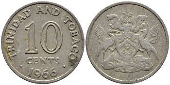 Тринидад и Тобаго 10 центов 1966 герб KM 3 медно-никель 4396-837