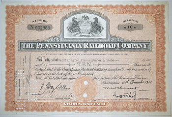 США, The Pennsylvania Railroad Company 10 акций 1941 бумага 8805-69-1