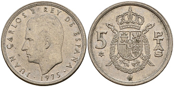 Испания 5 песет 1975 (80) Хуан Карлос I (1975-2014) KM 807 медно-никель 210-535