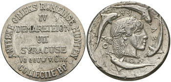 ЕВРОПА ЖЕТОН ND С ИЗОБРАЖЕНИЕМ СИРАКУЗСКОЙ ТЕТРАДРАХМЫ белый металл 65-516