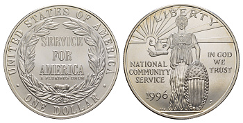 США 1 доллар 1996 S, Корпорация государственной и муниципальной службы KM 275 серебро BU 11-262-31
