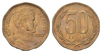 Чили 50 песо 1982 KM 219 алюминиевая бронза UNC 4141-135