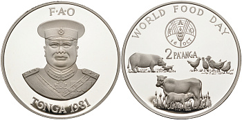 Тонга 2 паанга 1981 FAO, домашние животные, король Тауфа’ахау Тупоу IV (1967-2006) KM 73a серебро PROOF 1069-6-23