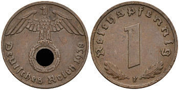 Германия 1 рейхспфенниг 1938 D KM 89, J 361 бронза 4136-829