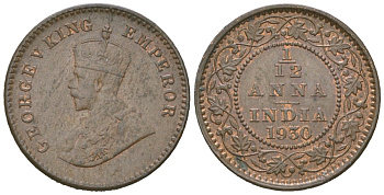 Британская Индия 1/12 анна 1930 Георг V (1910-1936) KM 509 бронза aUNC 4615-257