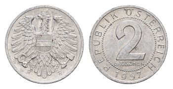 Австрия 2 гроша 1957 KM 2876 алюминий 4564-667