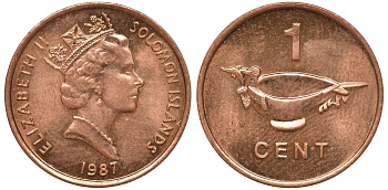 Соломоновы острова 1 цент 1987 Елизавета II (1953-) KM 24 сталь плакированная бронзой aUNC 4602-861