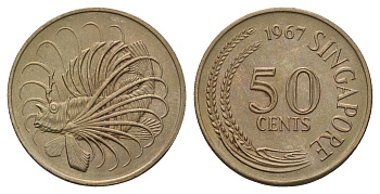Сингапур 50 центов 1967 KM 5 медно-никель BU 4671-516