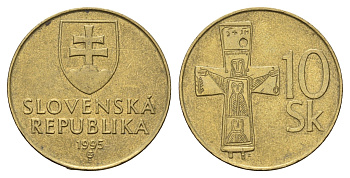 Словакия 10 крон 1995 KM 11.1 латунь 4700-1221