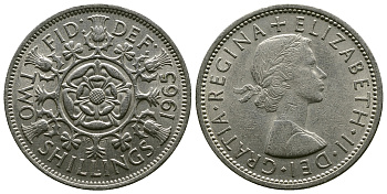 Великобритания 2 шиллинга (флорин) 1965 Елизавета II (1952-2022) KM 906, Spink 4146 медно-никель 4382-543