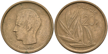 Бельгия 20 франков 1981 Belgie KM 160 никель-бронза    4187-524
