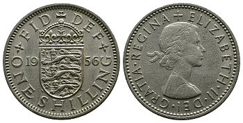 Великобритания 1 шиллинг 1956 Елизавета II (1952-2022), Английский герб KM 904, Spink 4147 медно-никель 4384-335