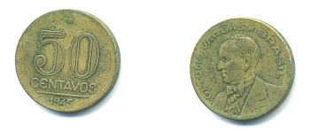 БРАЗИЛИЯ 50 СЕНТАВО 1945 KM 557а алюминиевая бронза 23-1026