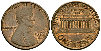 США 1 цент 1979 D, Линкольн KM 201 медь цинк 4136-158