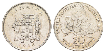 Ямайка 20 центов 1986 ФАО KM 120 медно-никель UNC 4641-816