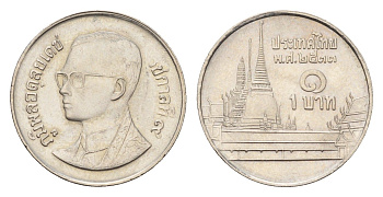 Таиланд 1 бат 1990 ВЕ 2533, Рама IX (1946-2016) Y 183 медно-никель 4675-753