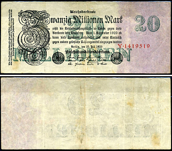 Германия 20000000 марок 1923 Pick 97a бумага 8518-52-1-1