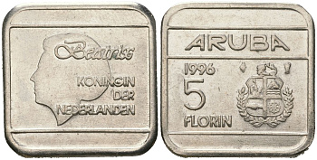 Аруба 5 флоринов 1996 Беатрикс (1980-2013) KM 12 сталь плакированная никелем 4619-413