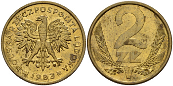 Польша 2 злотых 1983 MW KM 80.1 латунь    4161-1053