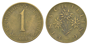 Австрия 1 шиллинг 1964 KM 2886 алюминиевая бронза 4556-1135