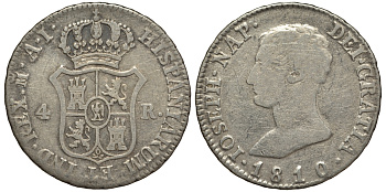 Испания 4 реала 1810 AI, Жозеф Бонапарт KM 540.1 (C 90.1) серебро 00-00