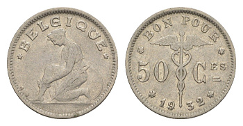 Бельгия 50 сантимов 1932 Belgique, Альберт I (1909-1934) KM 87 никель 4636-125