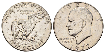 США 1 доллар 1977 D, Президент Эйзенхауэр, лунный орел KM A203 медь плакированная медно-никелем 4386-531