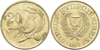Кипр 20 центов 1983 птичка KM 57.1 никель латунь 4140-722