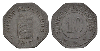 Фленсбург 10 пфеннигов 1917 Funck 131.3, Men05 7331.6, Men18 9227.6 цинк 4532-1039