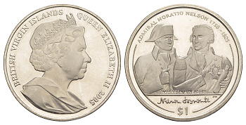 Британские Виргинские острова 1 доллар 2005 Горацио Нельсон - Наполеон и Нельсон KM 326 медно-никель BU 01-233-25