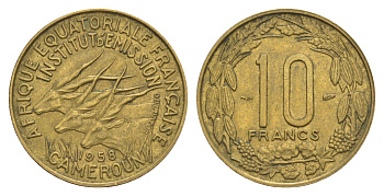 Камерун, Французская Экваториальная Африка 10 франков 1958 KM 11 алюминиевая бронза 4637-241