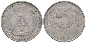 ГДР 5 пфеннигов 1968 А KM 9.1 алюминий 4625-217