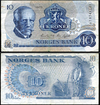 Норвегия 10 крон 1977 Pick 36 c бумага 7553-7-3-1