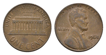 США 1 цент 1964 Авраам Линкольн KM 201 медь цинк 4674-514