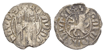 Киликийская Армения трам 1226-1271 Хетум I и царица Забель, держат крест/лев с патриаршим крестом  серебро    1516-915