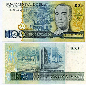 БРАЗИЛИЯ 100 КРУЗАДО 1987 ПОДПИСЬ 24, СЕРИЯ А1486 Pick 211b бумага UNC (ПРЕСС) 6262-36-3-1